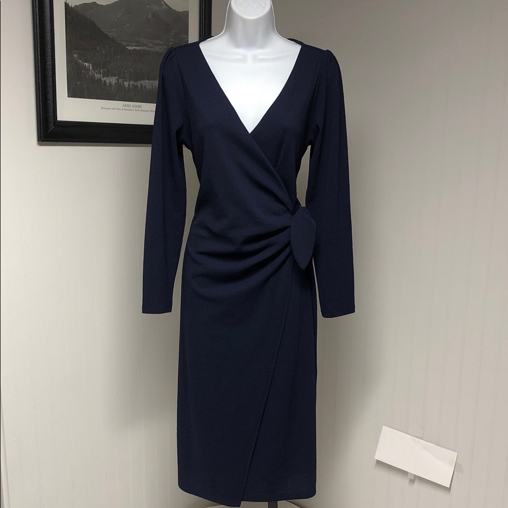 Women’s H&M Navy Blue Long Sleeve Midi Wrap Dress Size M